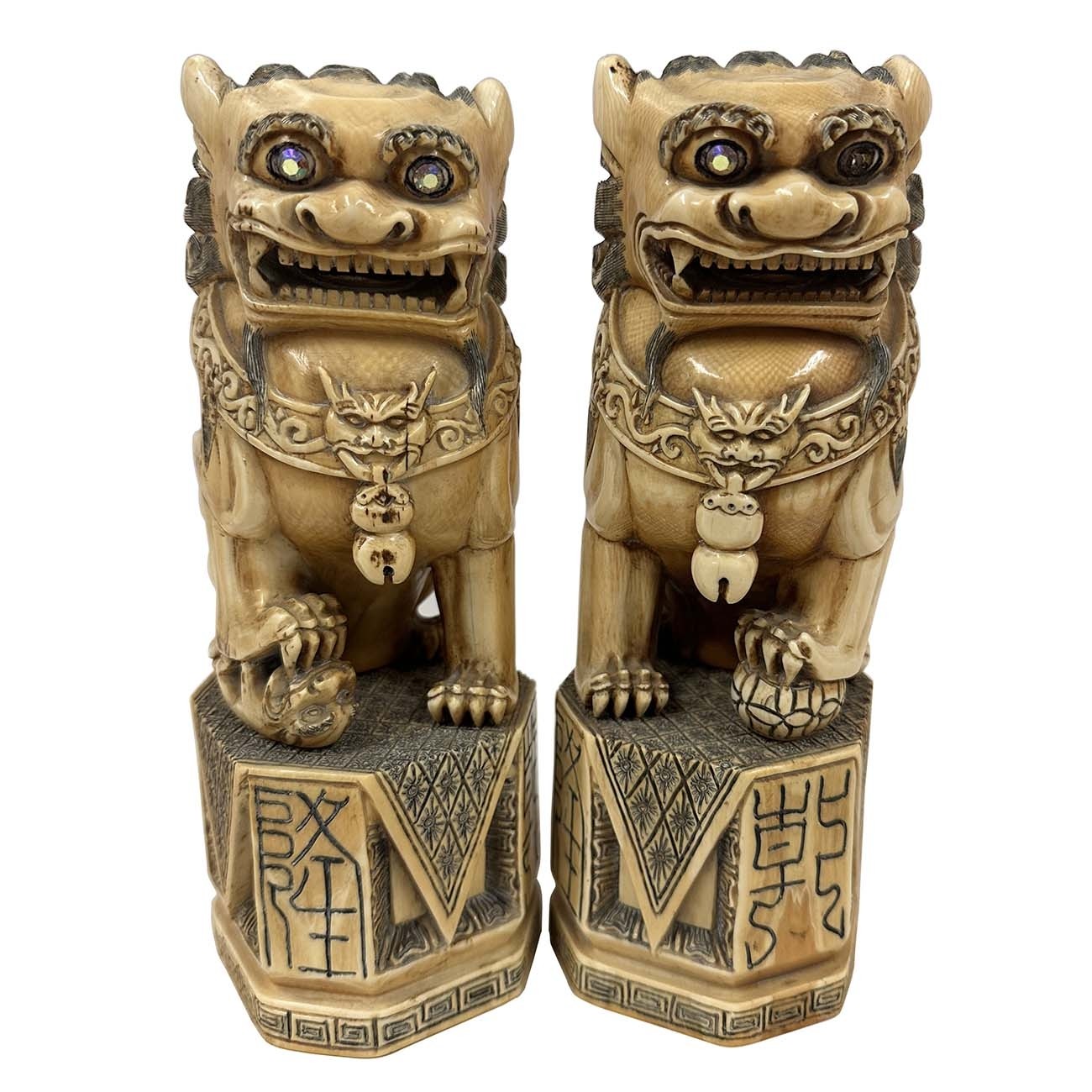 Early 20th Century Antique Chinese Carved Faux Ivory Foo Dogs, a Pair