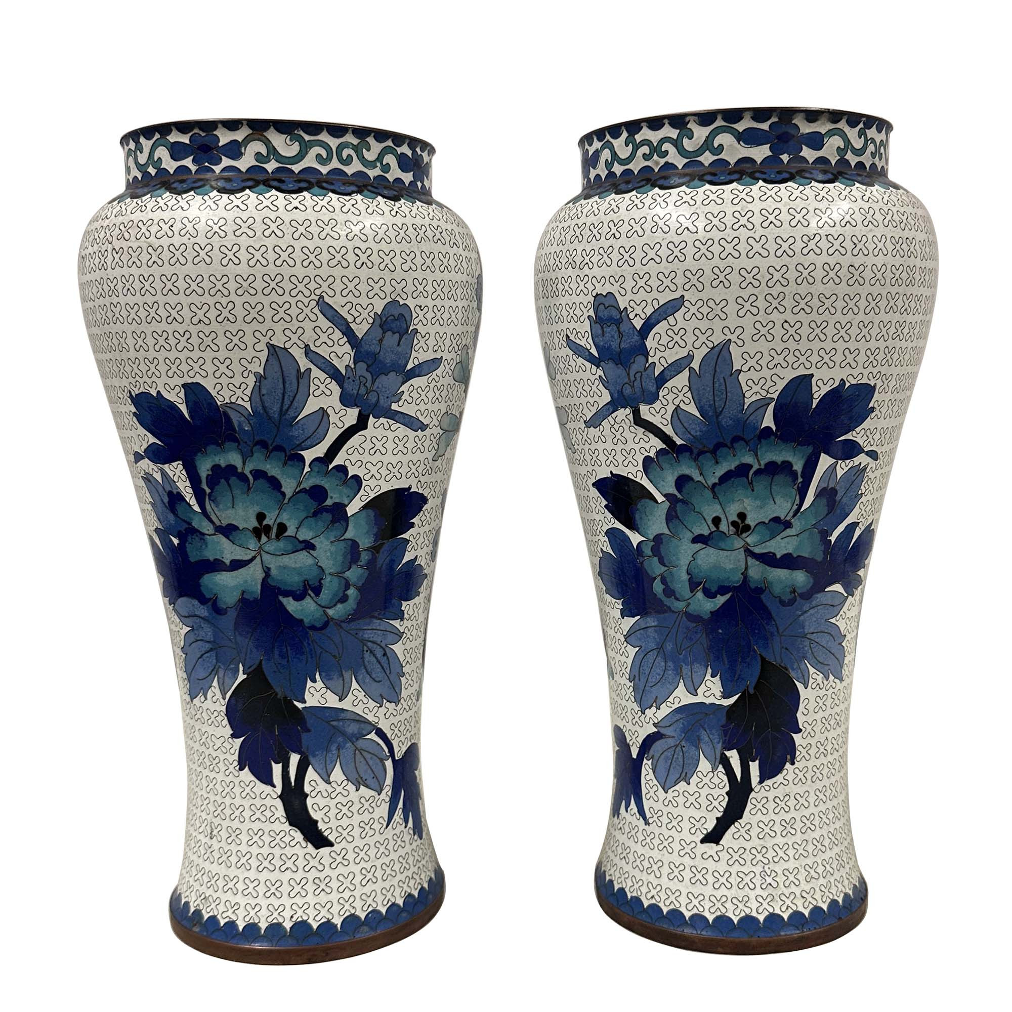 Mid-20th Century Vintage Chinese Handcrafted Cloisonne Vases - Pair