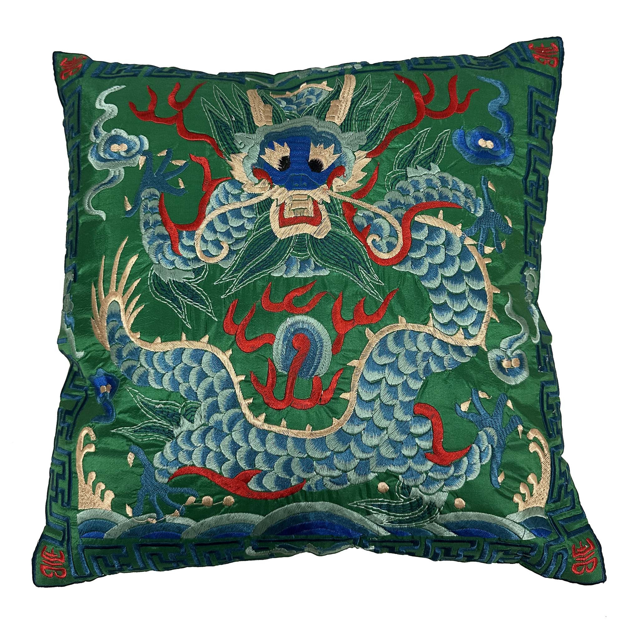 Late 20th-Century Chinese Green Imperial Dragon Pillow
