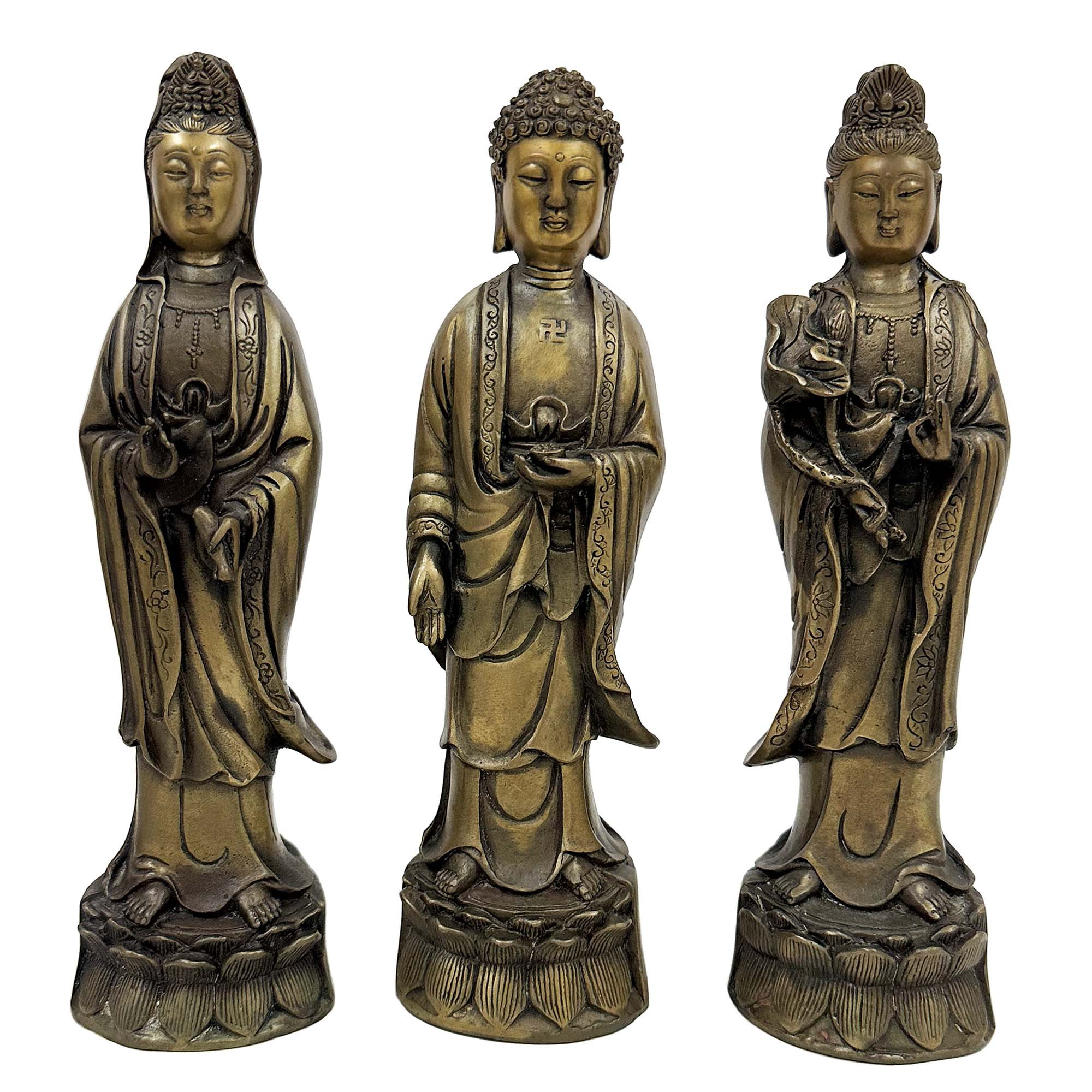 Mid 20th Century Antique Chinese Bronze Western Three Saints Buddha statue