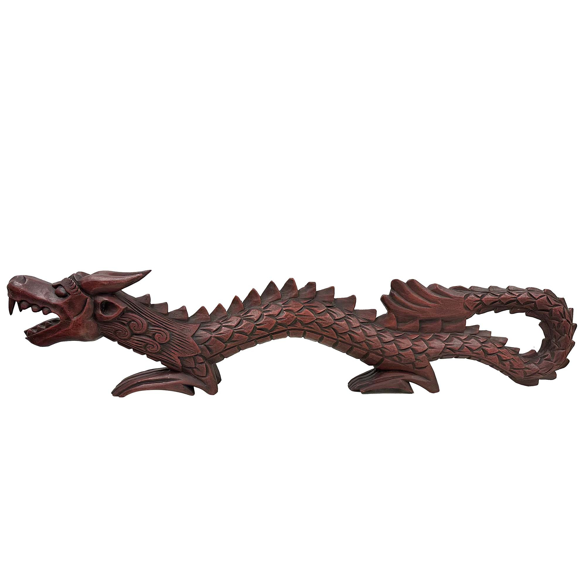 Vintage Chinese Hand Carved Wooden Dragon Sculpture