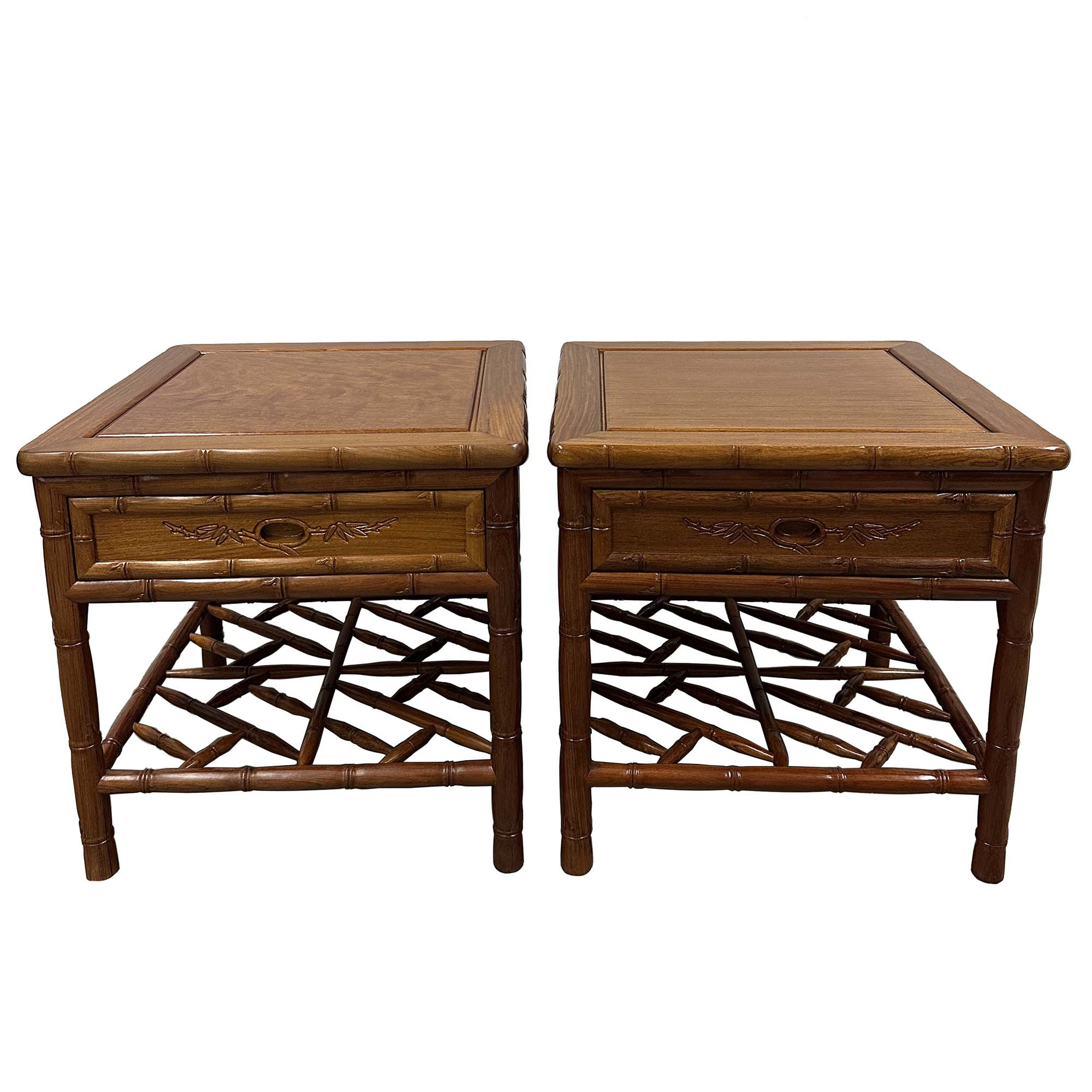 Mid 20th Century Pair of Vintage Chinese Carved Rosewood Night Stand/End Table
