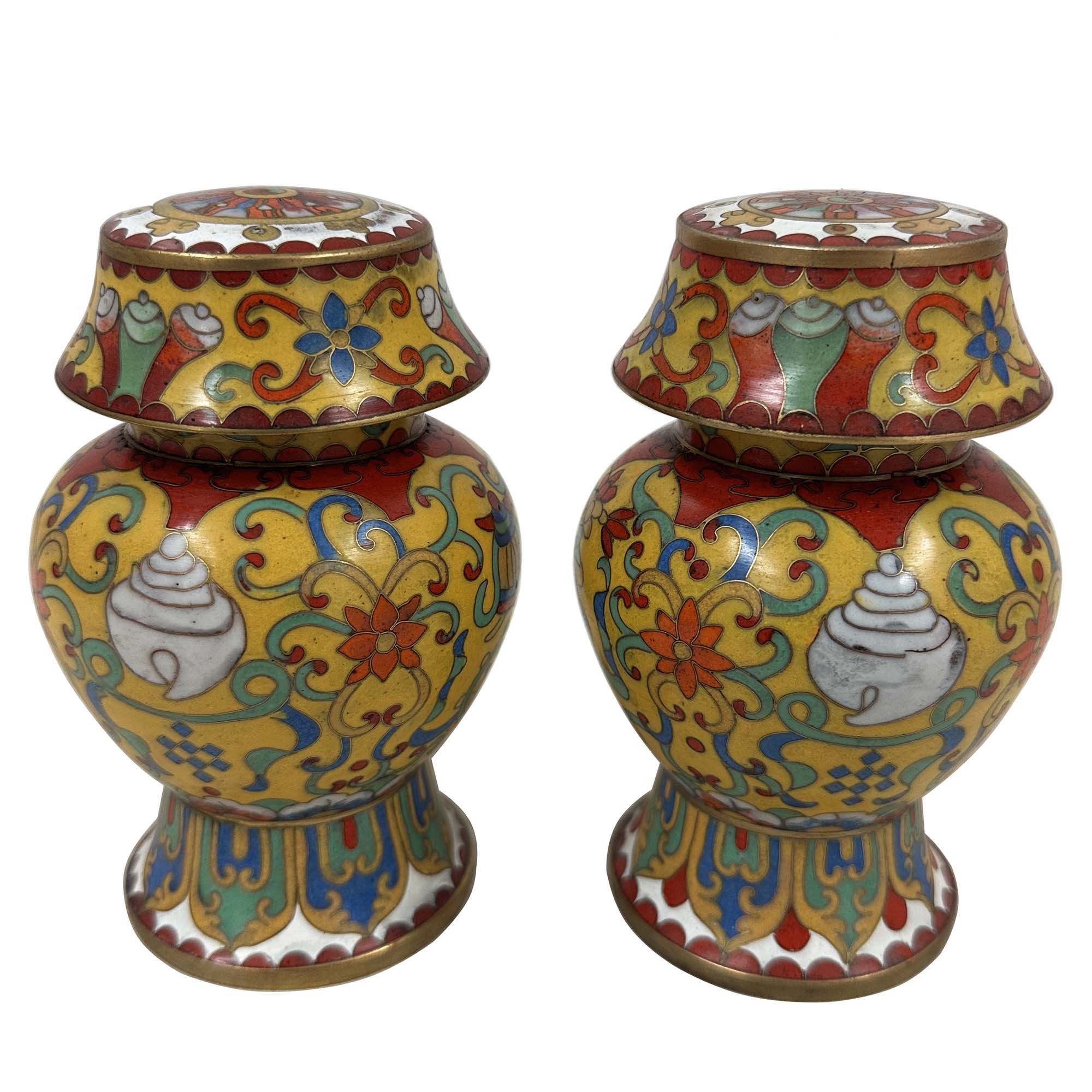 Mid 20th century Pair of Chinese cloisonné lidded ginger jars