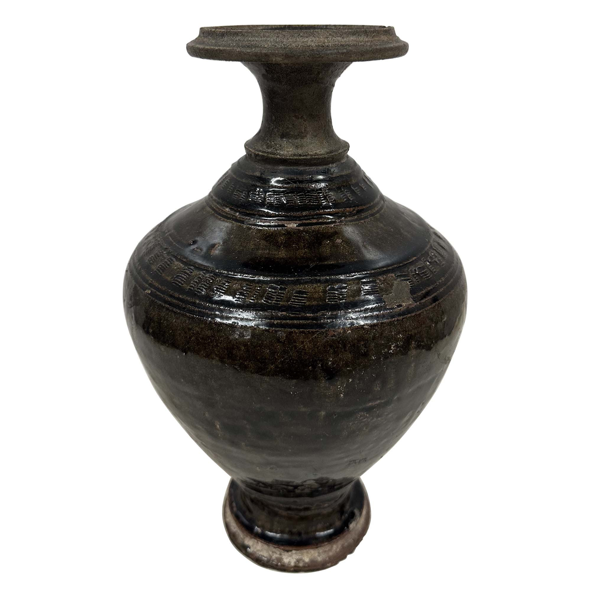 Antique Khmer Angkor period stoneware baluster vase
