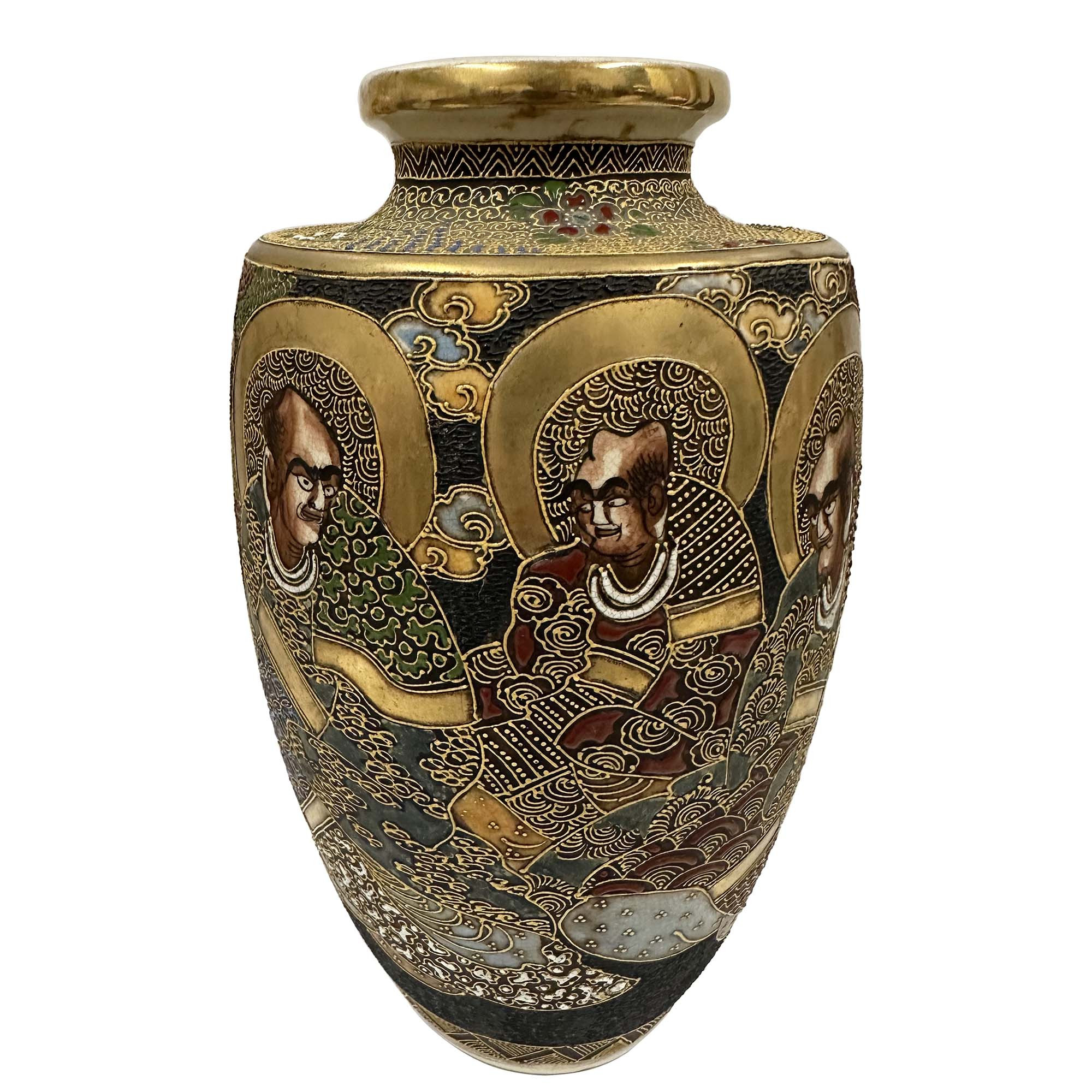 Early 20th Century Japanese Satsuma Polychrome Vase with Gilt and Figures