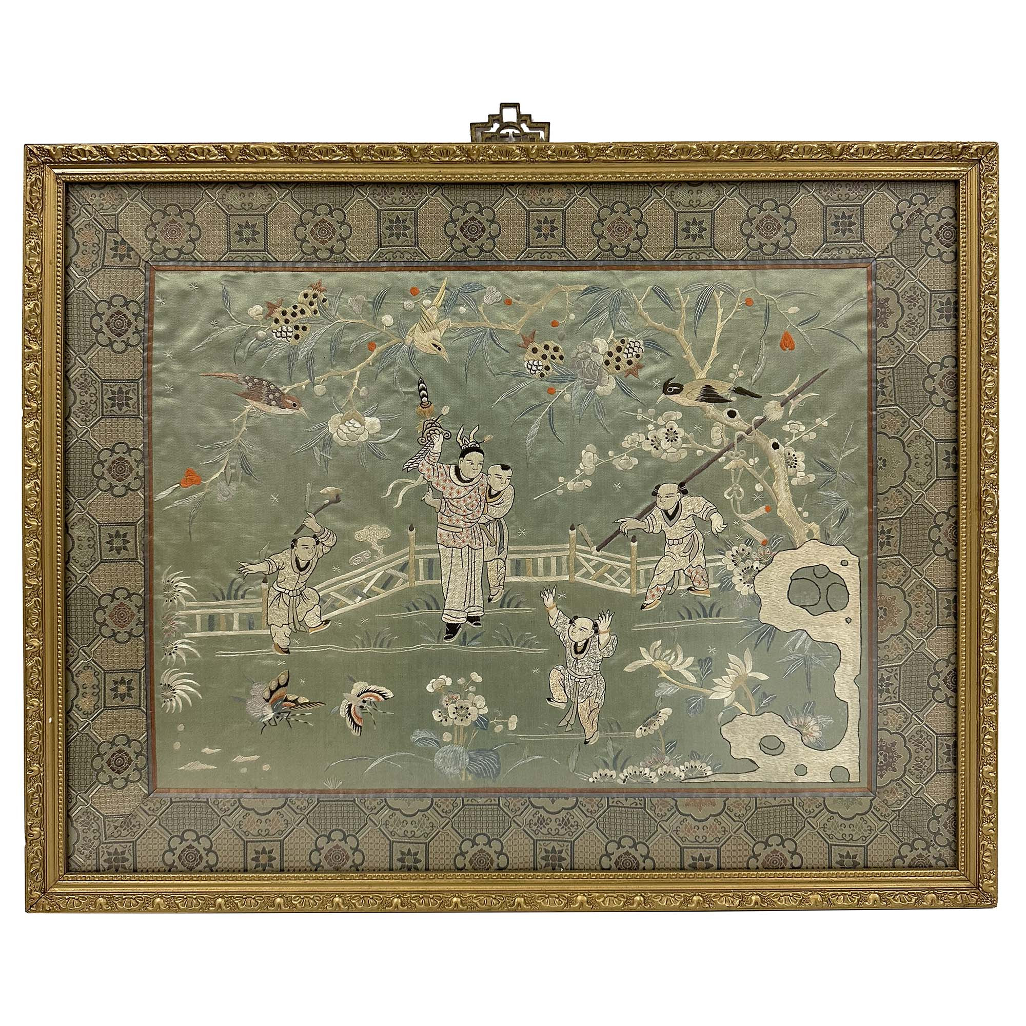 Late 19th-century framed Chinese silk embroidered panel