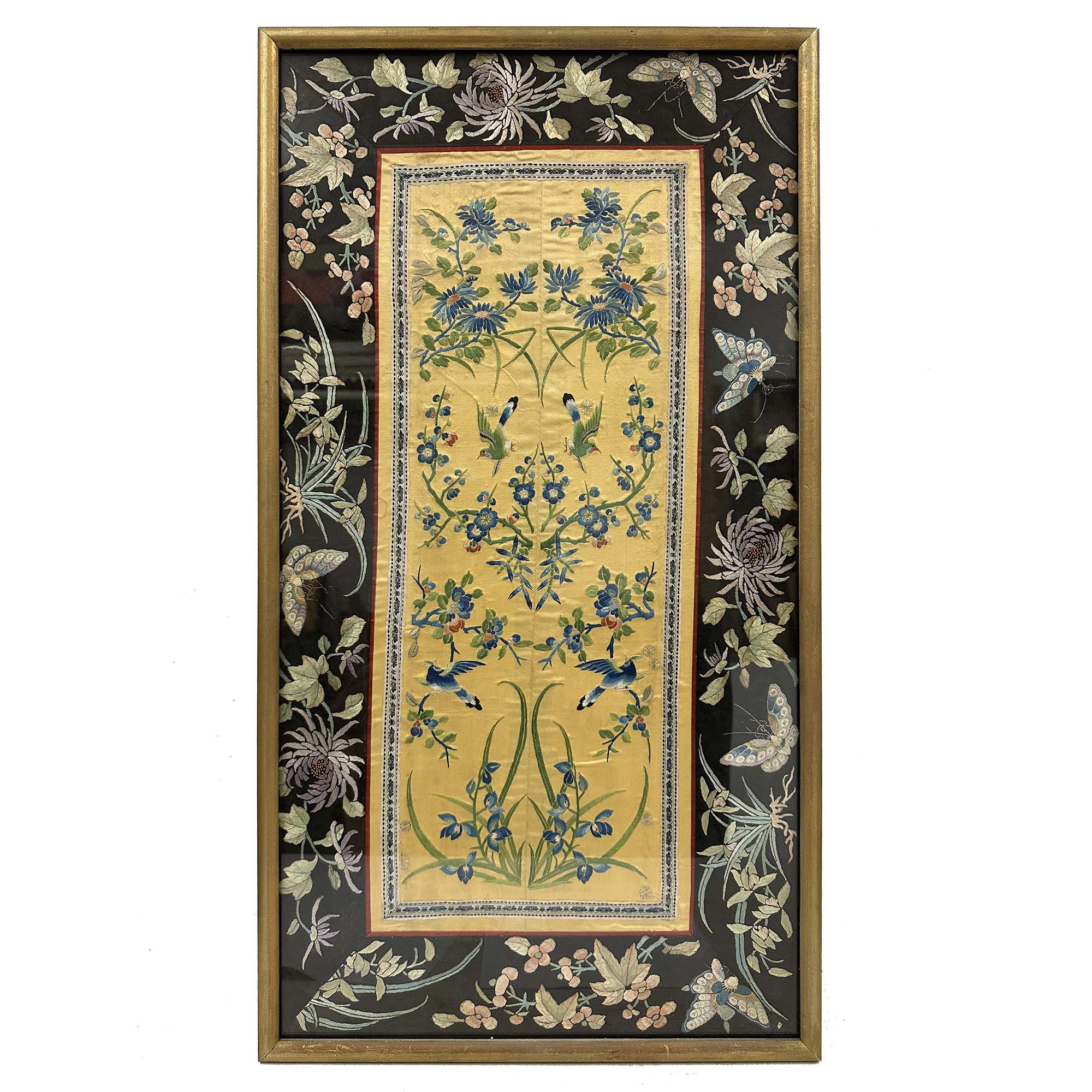 Late Qing Dynasty antique Chinese silk Hand-embroidered panel