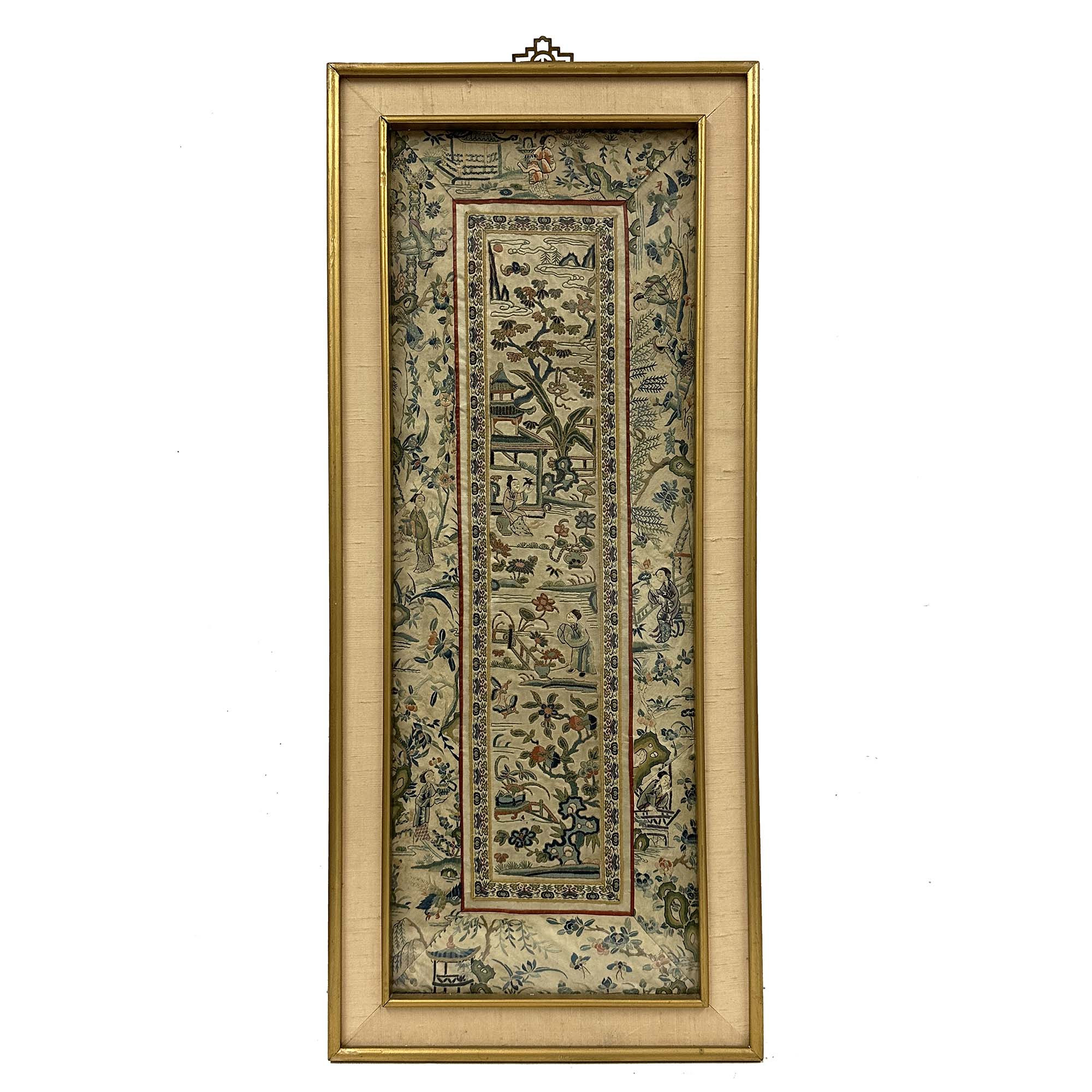 Late Qing Dynasty antique Chinese silk embroidered panel