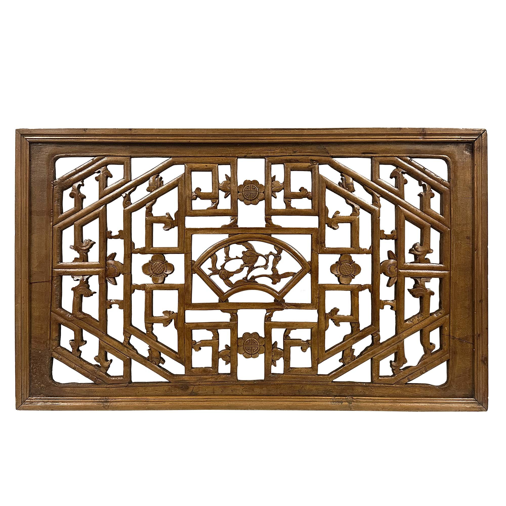 Mid-20th Century Chinese Carved Wooden Window Lattice Panel