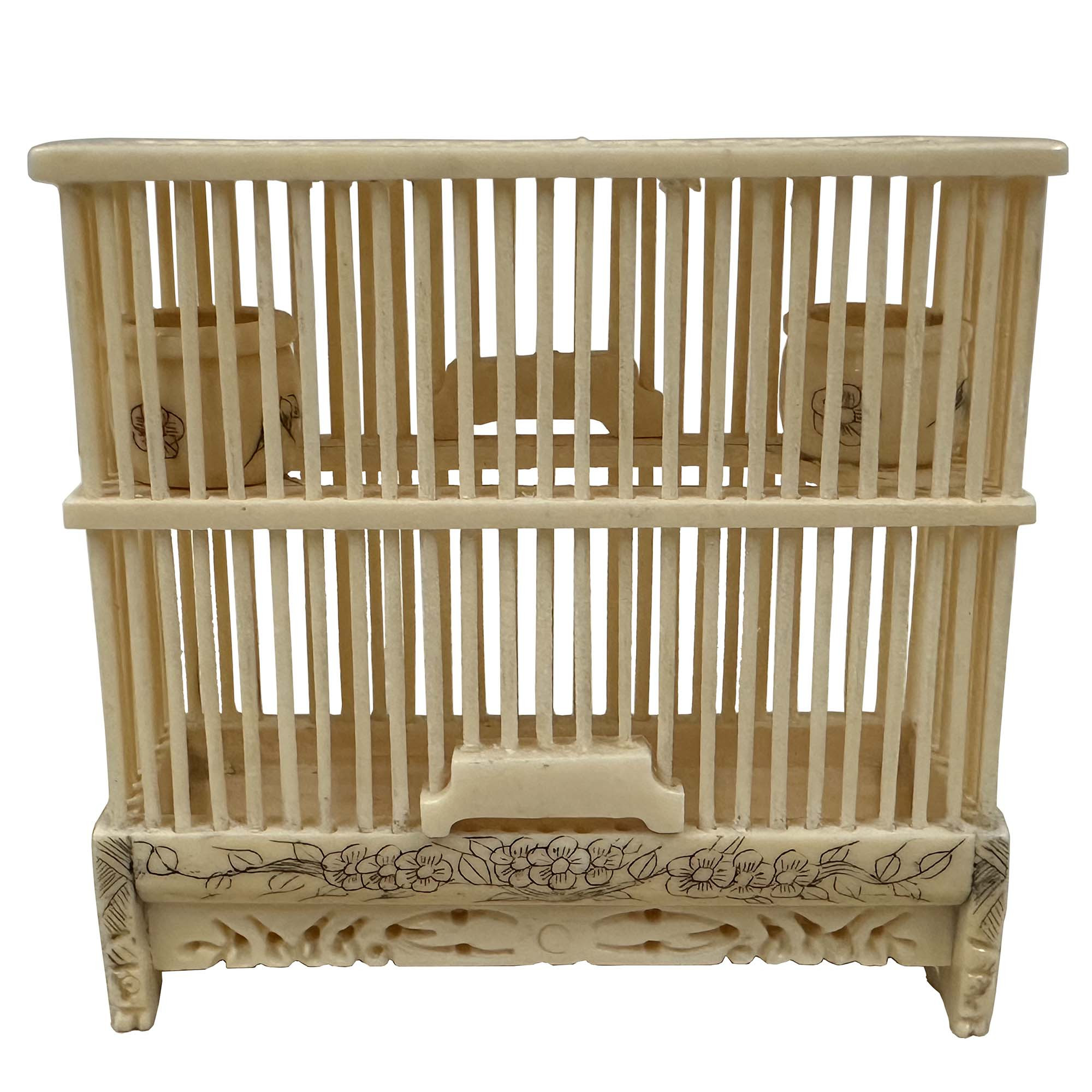 Mid-20th Century Chinese Bone Carved Cricket Cage