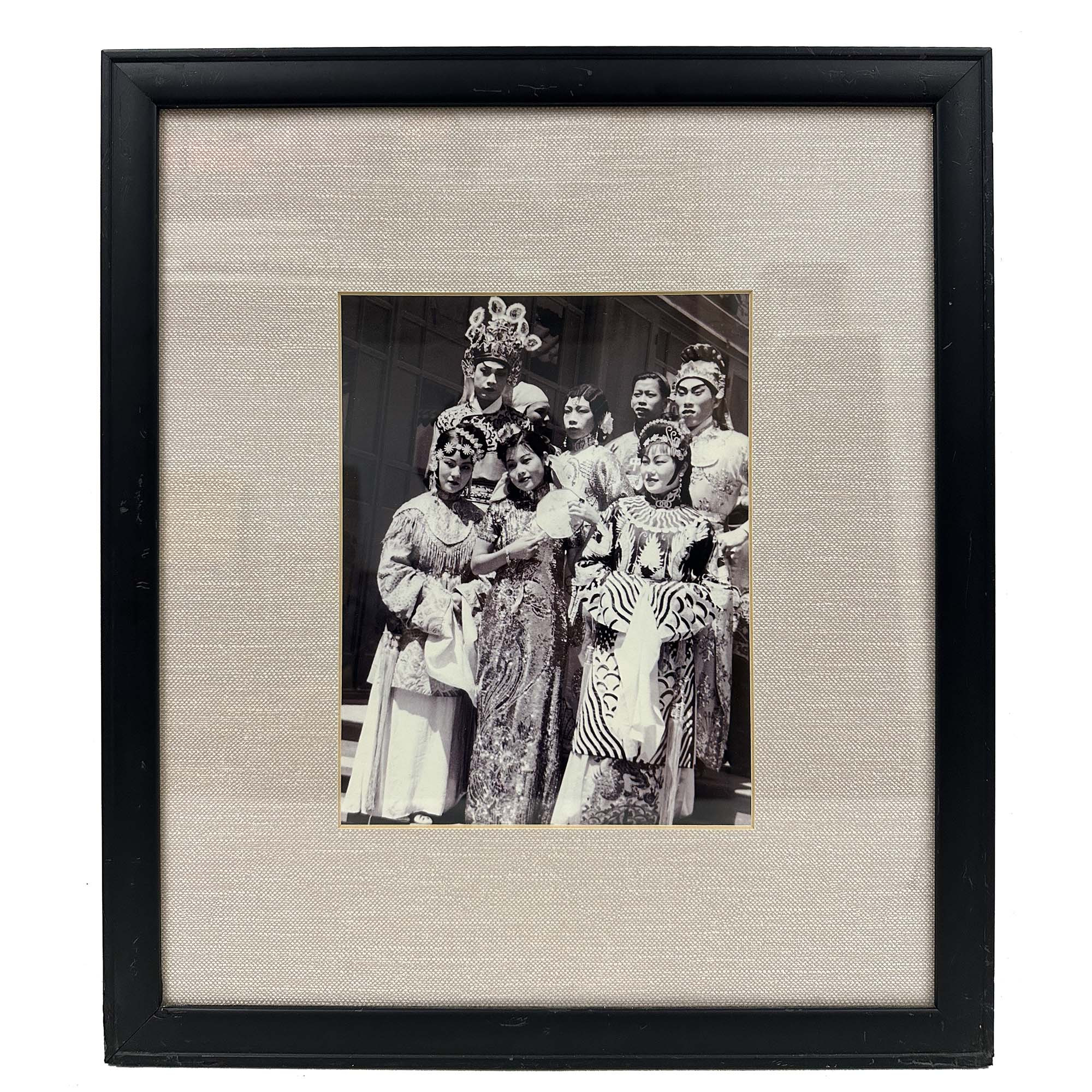 Framed Vintage Black-and-White Photograph of Performers of Chinese Opera