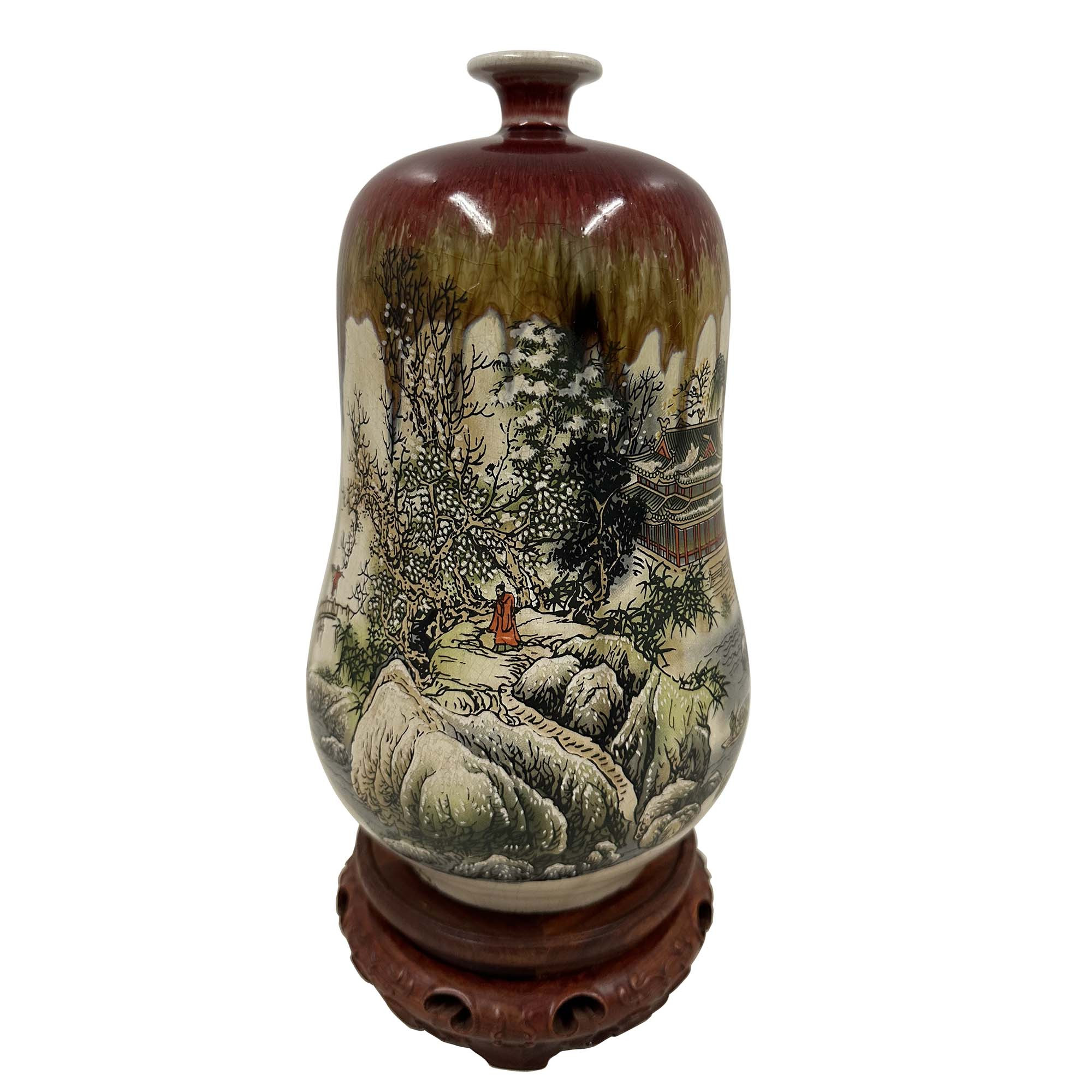 Vintage Chinese Hand-Crafted Porcelain Landscape Vase