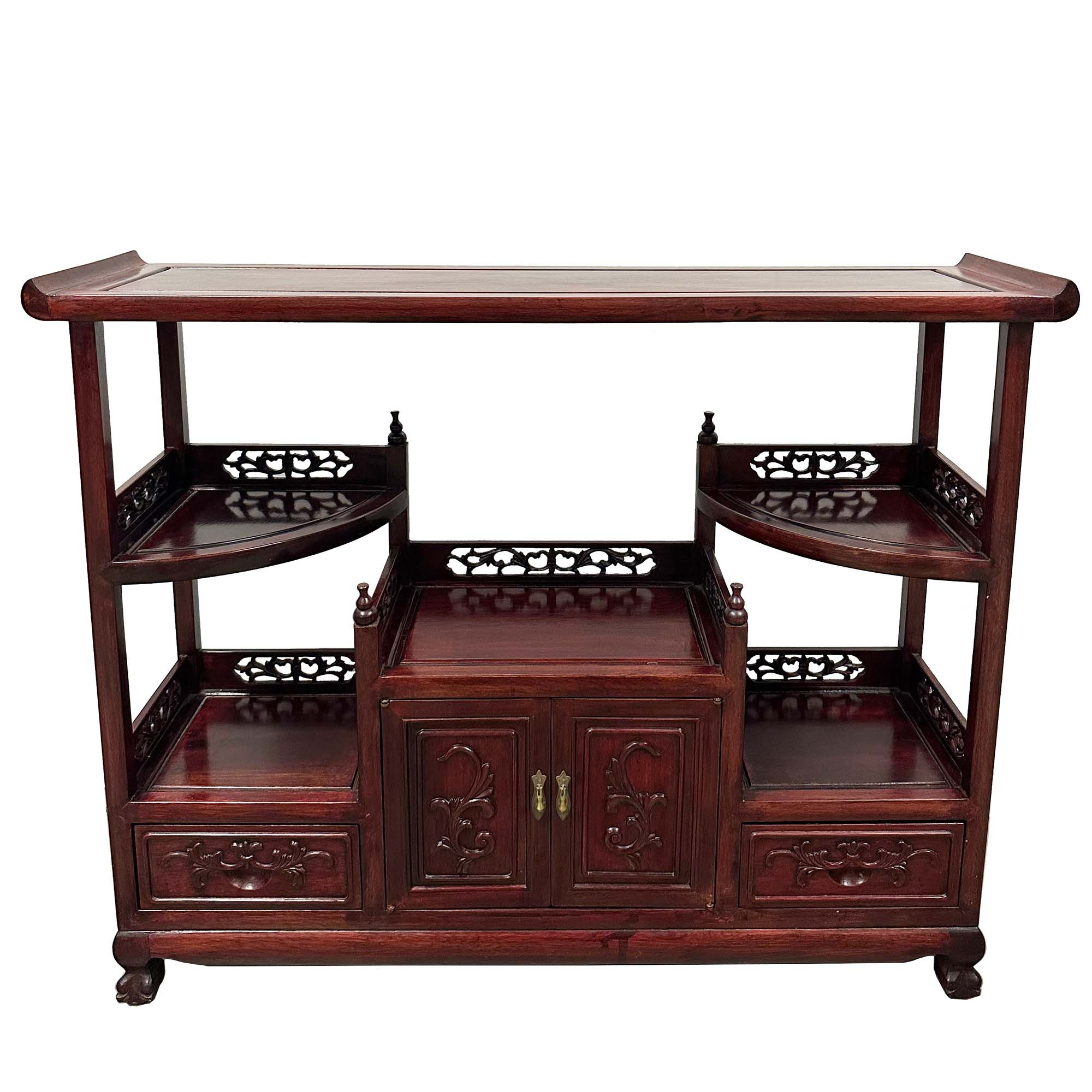 Antique Chinese Intricate Carved Hardwood Curio Cabinet, Display Shelve
