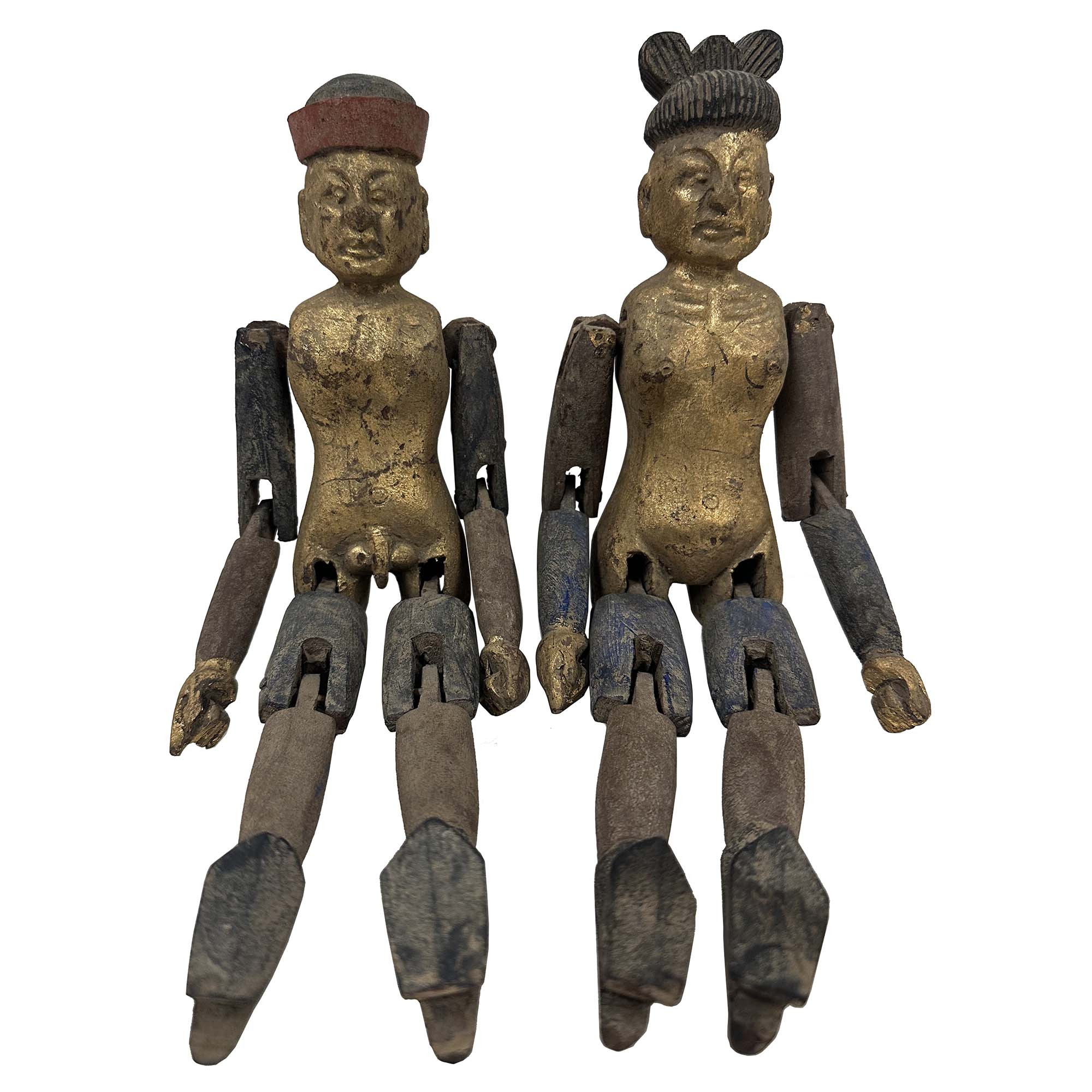 Early 20th Century Antique Chinese Gilt Carved Camphor Wood Adult Toys