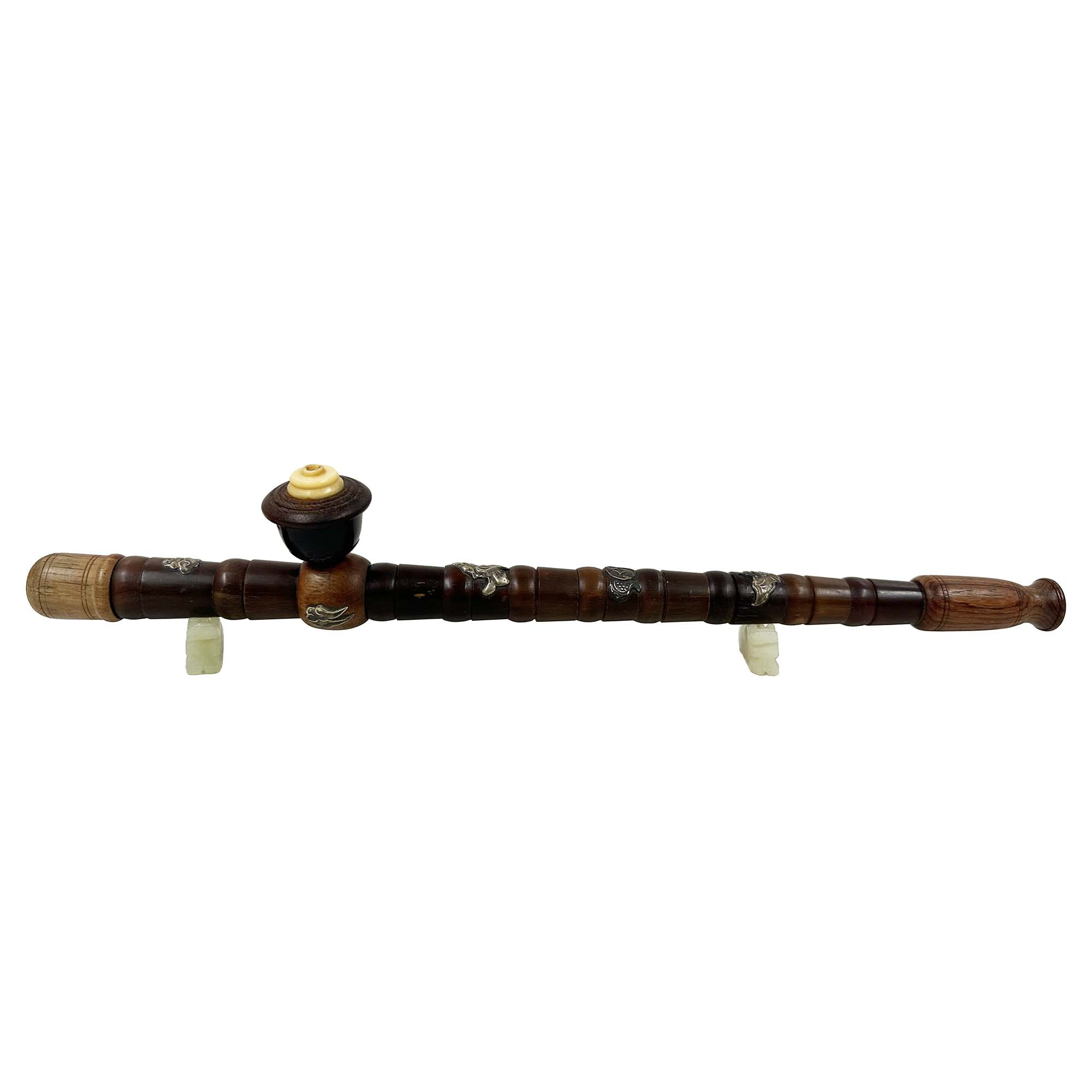 Antique Chinese Wood carved Opium Pipe, Late Qing Dynasty, Handcrafted Art