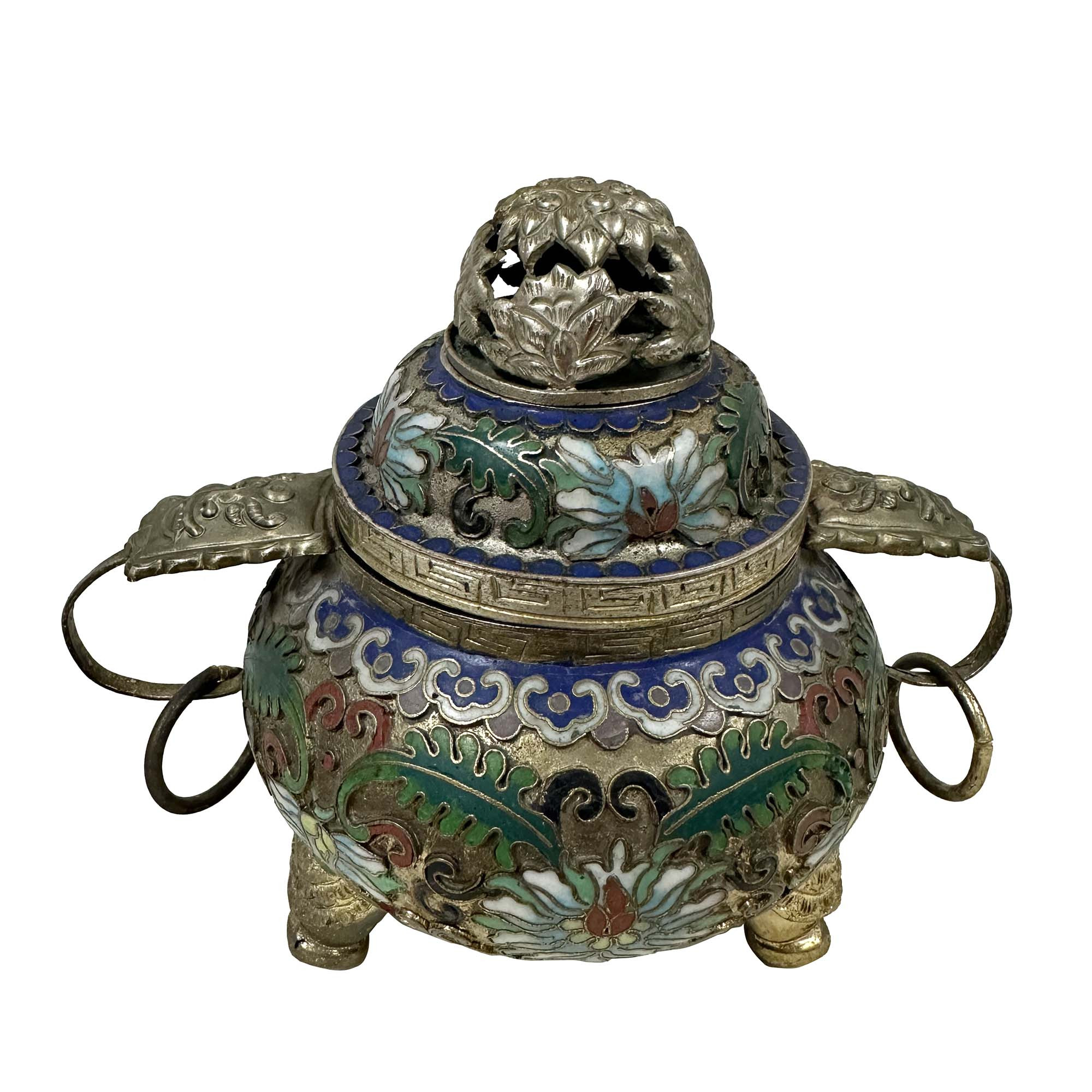 Early 20th Century antique Chinese cloisonné enamel tripod censer