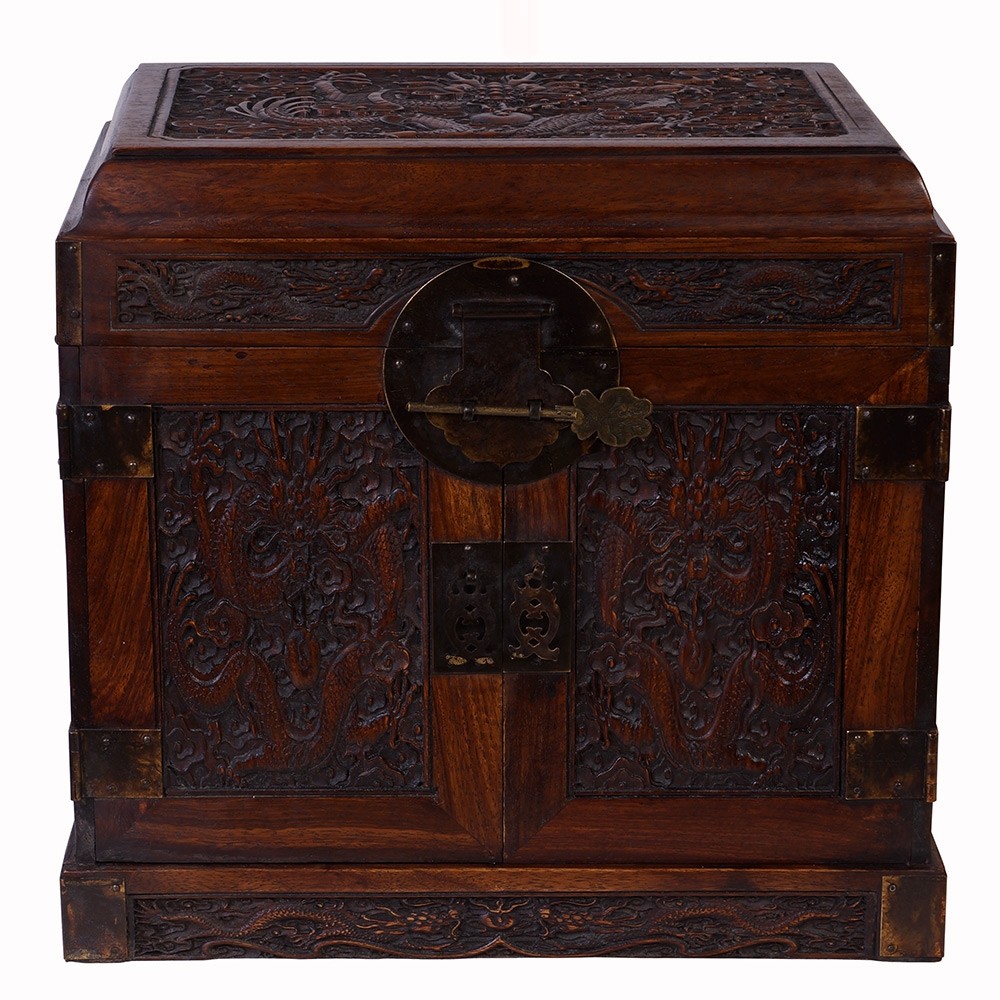 Vintage Chinese Carved Rosewood Jewelry Box 27XH07B