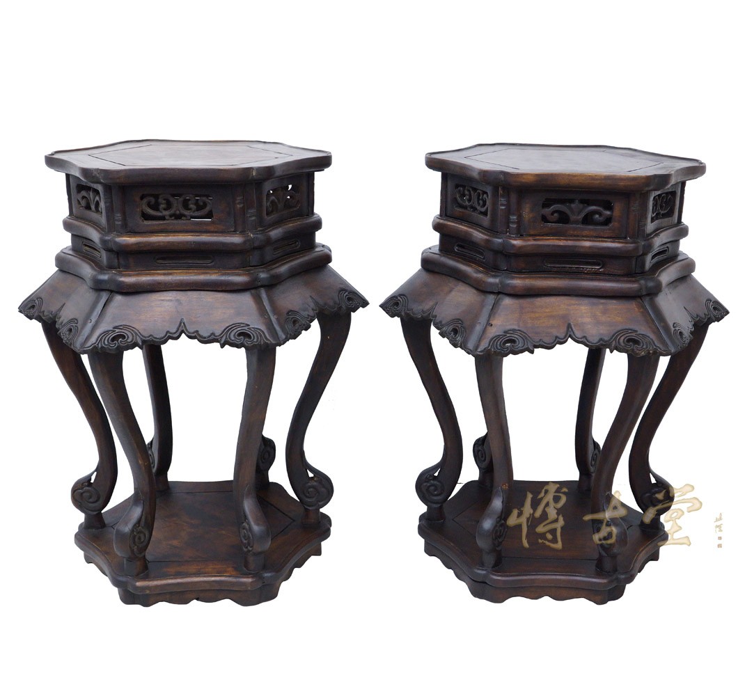 Chinese Antique Carved Rosewood Pedestal Table/Plant Stand 28XH77