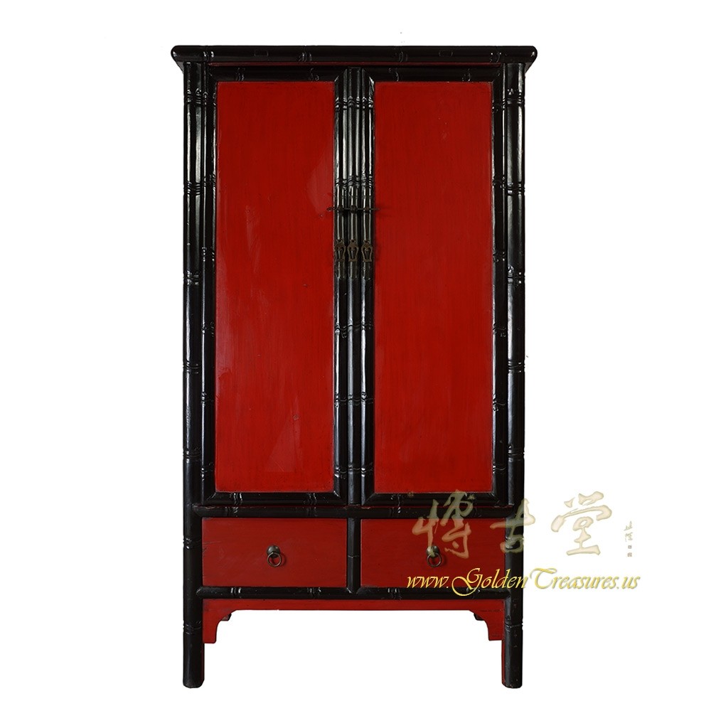 Vintage Chinese Carved Red Lacquered Armoire 28P12