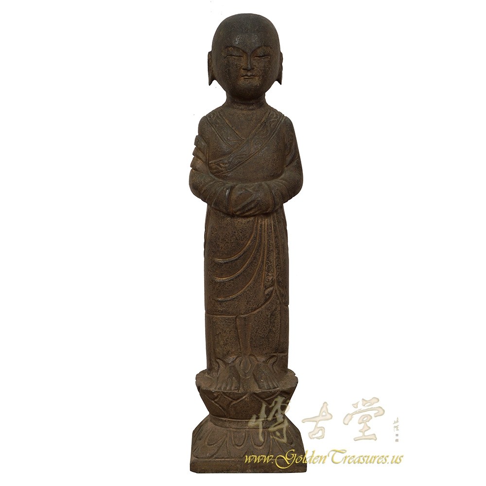 Chinese Antique Stone Buddhist Monk Lohan Statue 28X20