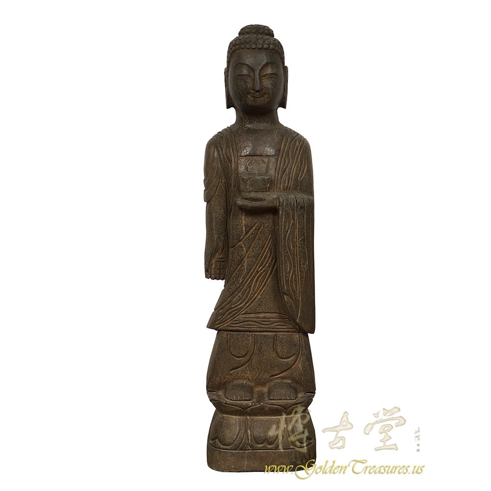 Chinese Antique Handcraft Stone Buddha Statuary 28X21