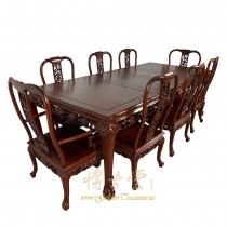 Vintage Chinese Carved Rosewood Dining Table with 8 Chairs set