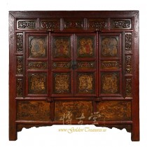 19 Century Chinese Carved Lacquered Temple Armoire, Cabinet