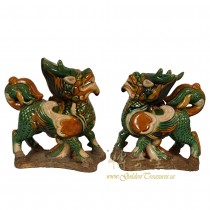 Vintage Chinese Ceramic Glaze KiLim Statuary - Pair