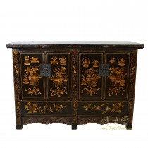 Antique Chinese Gilt Black Twin Cabinet/Buffet Table, Siderboard