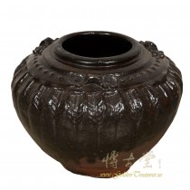 Vintage Chinese Black Glaze Pottery Urn