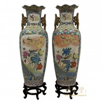 Vintage Chinese Famille Rose Porcelain Floor Vases - a Pair