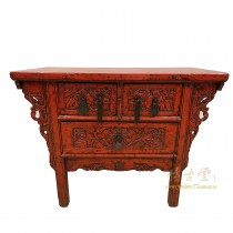 19 Century Antique Chinese Carved Red Lacquer Console Table/Sideboard