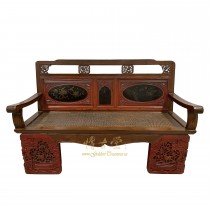 Antique Chinese Carved Wedding Bench, Love Seat
