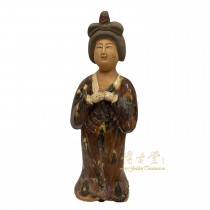 Vintage Chinese Tang Tri-Colored Glazed Tomb Ceramic Beauty Statue