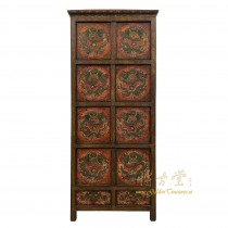 Antique Tibetan Painted Dragon Tall Cabinet