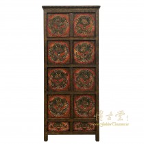 Antique Tibetan Hand Painted Dragon Tall Cabinet