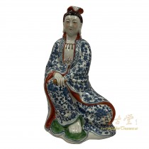 Antique Chinese Blue and White Porcelain Kwan Yin Statuary