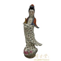 Antique Chinese Famille-Rose Porcelain Kwan Yin Statuary