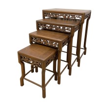 Early 20th Century Chinese Carved Teak Wood Nesting Tables - Set of 4