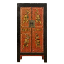 19th Century Antique Mongolia Lacquered Painting Wedding Armoire, Wardrobe 