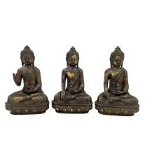 Early 20 Century Antique Carved Bronze 3 Generations of Buddha Statues