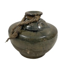 Early 20 Century Vintage Chinese Dark Green Glaze Pottery Vase/Liquor Bottle