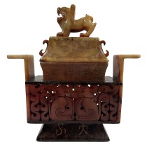 20th Century Hand-Carved Chinese Jade Incense Burner