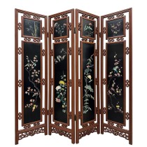 Mid-20th Century Chinese Hardwood Folding Screen/Room Divider with Soapstone inlay