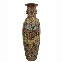 Mid-20th Century Chinese Hand Painted Rose Medallion Floor Vase, Huge