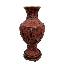 Mid-20th Century Chinese Hand Carved Cinnabar Vase