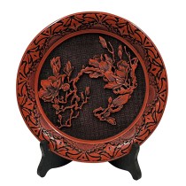 Mid-20th Century Chinese Hand Carved Cinnabar Lacquer Plate