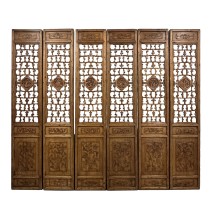 Late 19th Century Antique Chinese Hand Carved 6 Panels Wooden Screen/Room Divider