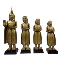 Mid-20th Century Carved Wooden Gilt Standing Thai Buddha Statues, set of 4