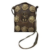 20th Century Tibetan Leather, Brass Ghau Prayer Bag